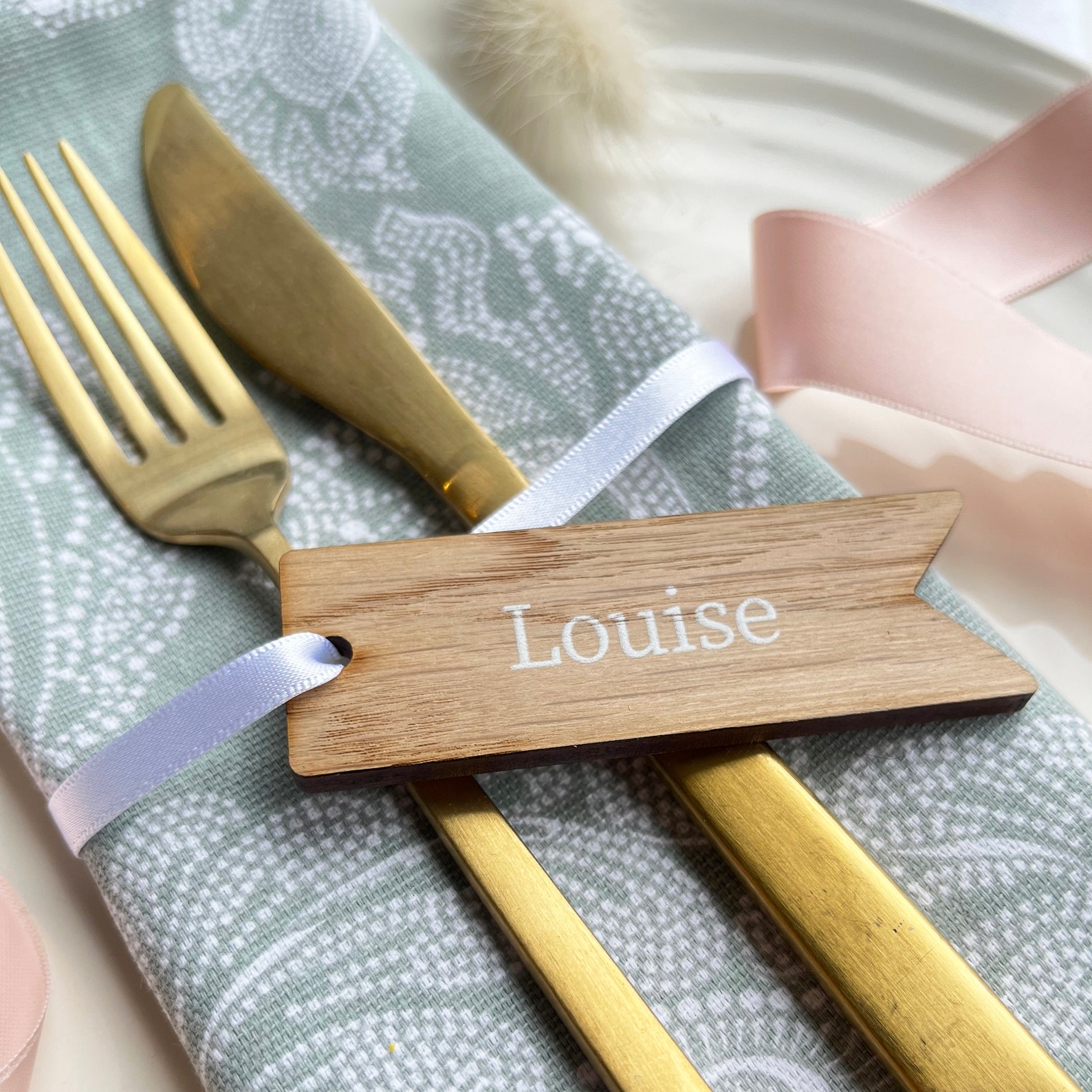 Wooden Place Setting Name Tag Wedding Table White | Pennant Flag ...