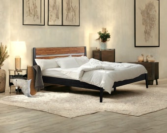 Solid Wood Platform Bed Frame , Modern Low Bedframe for Bedroom, King and Queen Size Platform Bed, Montessori Style Floor Bed Frame