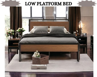 Solid Modern Platform Bed Frame, Modern Low Bed Frame for Bedroom, King and Queen Size Platform Bed, Montessori Style Floor Bed Frame