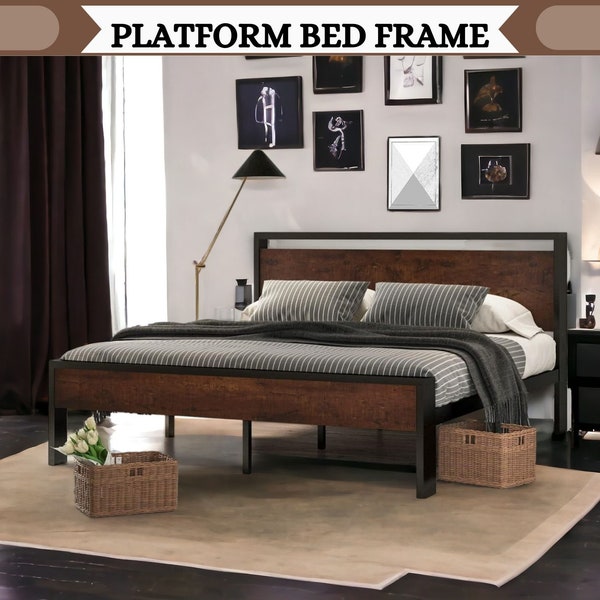 Solid Modern Platform Bed Frame, Modern Low Bed Frame for Bedroom, King and Queen Size Platform Bed, Montessori Style Floor Bed Frame