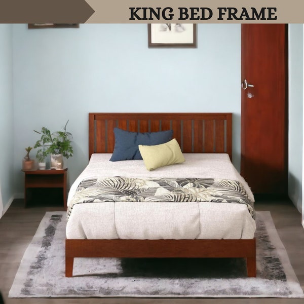 Queen Bed Frame, Modern Platform Wood Bedframe, King Bedframe Included, Low Platform, Montessori Style, Solid Wood Floor Bedframe