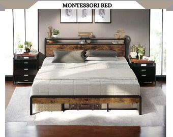 Solid Modern Platform Bed Frame, Modern Low Bed Frame for Bedroom, King Size Platform Bed, Montessori Style Floor Bed Frame