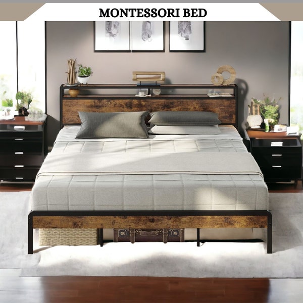 Solid Modern Platform Bed Frame, Modern Low Bed Frame for Bedroom, King Size Platform Bed, Montessori Style Floor Bed Frame