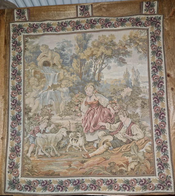 フランス　ビンテージ　タペストリー Vintage French Tapestry Wall Hanging ( L 84cm X W 74 ) - Etsy