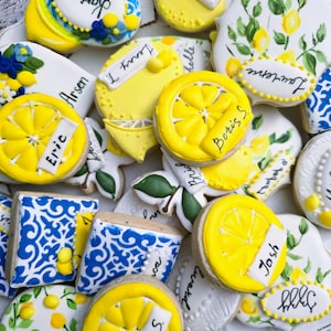 Amalfi themed wedding  lemon  shape shugar cookie yellow color adorable woman&#39;s present gift anniversary bridal shower price for 2 dozens