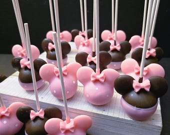 Cake pops Minnie mouse reveal party baby shower anniversary cake pop on a stand