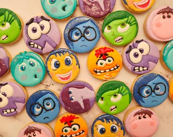 Inside out decorated cookies boy girl birthday round cookie multicolor gift present cartoon characters kids favorite