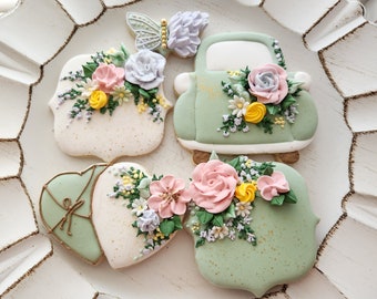 Floral flower spring summer annyversary wedding pastel  set of cookies