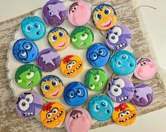 Inside out decorated cookies boy girl birthday round cookie multicolor gift present cartoon characters kids favorite