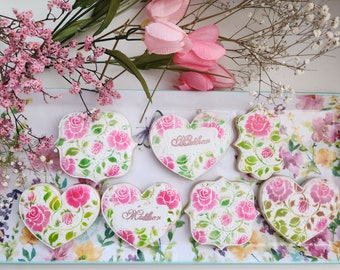 Mom mother day woman shugar cookies pink flower floral heart shape set sweet gift