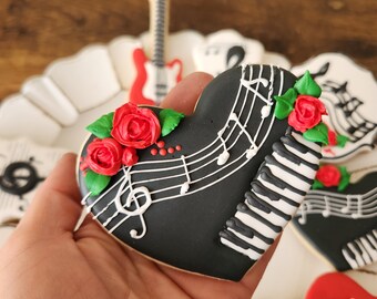 Music Notes Piano Guitar Shugar Cookies Set Red White Floral