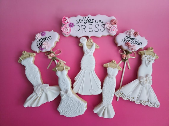 Say Yes to the Dress Cookies, Bridal Shower Cookies, Wedding Dress Cookies, Engagement Party Favors, Bride to Be Gift