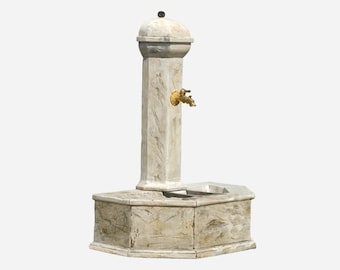 Fuente de pared de piedra provenzal: elegancia clásica para jardín o patio exterior - Fuente de jardín