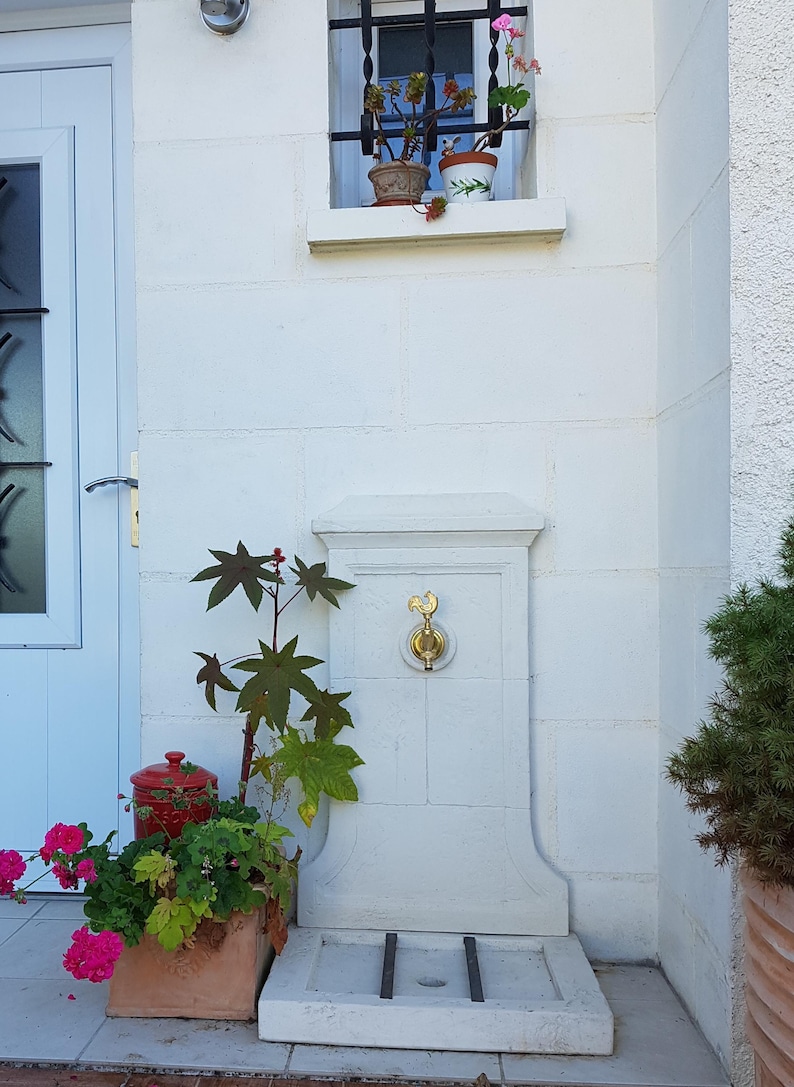 Tuscan Stone Wall Fountain with Brass Tap - Classic Elegance for Garden or Outdoor Terrace image 10