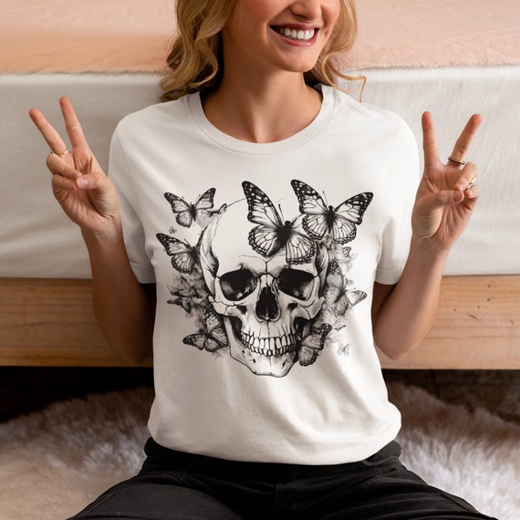 Butterfly skull t shirt hotsell