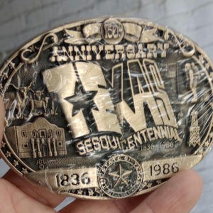 NIM Texas Sesquicentennial Anniversary Commemorative Belt Buckle | 150 Years of Lone Star State | Collectible Gift Idea Alamo Longhorn NASA