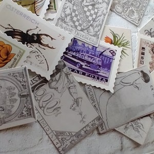 Vintage Inspired Scrapbook and Junk Journal Ephemera Bundle | DIY Crafting Faux Stamps Botanical Landscape Images