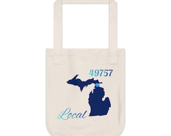 Michigan 49757  LOCAL Organic Canvas Tote Father's/Mother's gift, Library bag, Magazine bag, Farmer's Market bag