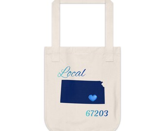 Kansas 67203 LOCAL Organic Canvas Tote Father's/Mother's gift, Library bag, Magazine bag, Farmer's Market bag