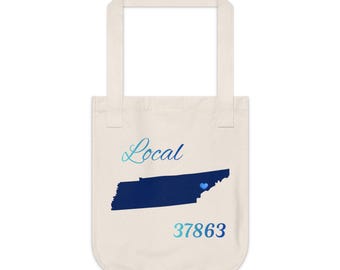 Tennessee 37863 LOCAL Organic Canvas Tote Father's/Mother's gift, Library bag, Magazine bag, Farmer's Market bag
