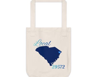 South Carolina 29572 LOCAL Organic Canvas Tote Father's/Mother's gift, Library bag, Magazine bag, Farmer's Market bag