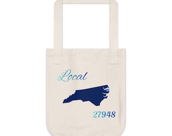 North Carolina 27948 LOCAL Organic Canvas Tote Father's/Mother's gift, Library bag, Magazine bag, Farmer's Market bag