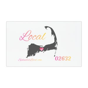 May include: A white rectangular design features a black silhouette of a landmass with a pink heart. The word "Local" is in a gradient of pink to yellow, with the text "SplendidLocal.com" and the number "02632" also present.