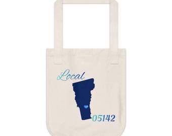 Vermont 05142 LOCAL Organic Canvas Tote Father's/Mother's gift, Library bag, Magazine bag, Farmer's Market bag