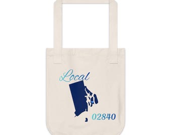 Rhode Island 02840 LOCAL Organic Canvas Tote Father's/Mother's gift, Library bag, Magazine bag, Farmer's Market bag