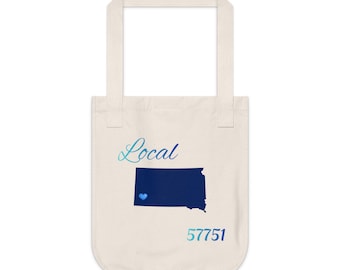 South Dakota 57751 LOCAL Organic Canvas Tote Father's/Mother's gift, Library bag, Magazine bag, Farmer's Market bag