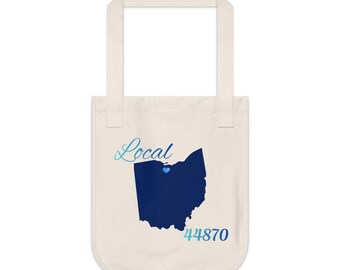 Ohio 44870 LOCAL Organic Canvas Tote Father's/Mother's gift, Library bag, Magazine bag, Farmer's Market bag