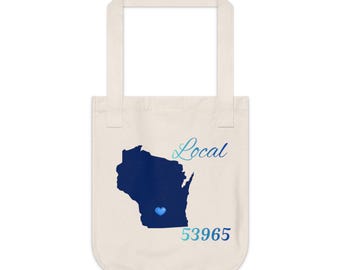 Wisconsin 53965 LOCAL Organic Canvas Tote Father's/Mother's gift, Library bag, Magazine bag, Farmer's Market bag