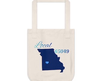 Missouri  65049  LOCAL Organic Canvas Tote Father's/Mother's gift, Library bag, Magazine bag, Farmer's Market bag