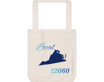 Virginia 22060 LOCAL Organic Canvas Tote Father's/Mother's gift, Library bag, Magazine bag, Farmer's Market bag