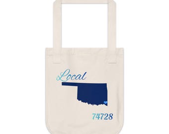 Oklahoma 74728 LOCAL Organic Canvas Tote Father's/Mother's gift, Library bag, Magazine bag, Farmer's Market bag