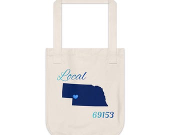 Nebraska 69153 LOCAL Organic Canvas Tote Father's/Mother's gift, Library bag, Magazine bag, Farmer's Market bag