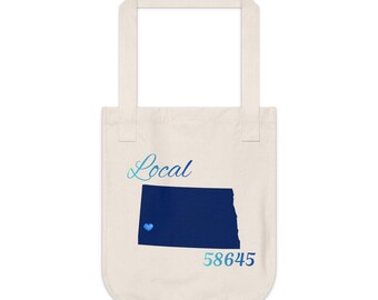 North Dakota 58645 LOCAL Organic Canvas Tote Father's/Mother's gift, Library bag, Magazine bag, Farmer's Market bag