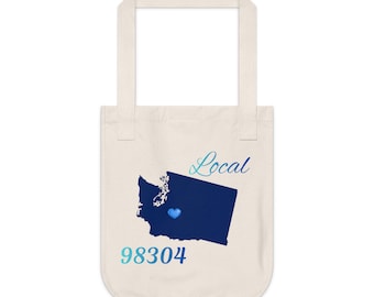 Washington 98304 LOCAL Organic Canvas Tote Father's/Mother's gift, Library bag, Magazine bag, Farmer's Market bag
