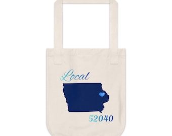 Iowa 52040 LOCAL Organic Canvas Tote Father's/Mother's gift, Library bag, Magazine bag, Farmer's Market bag