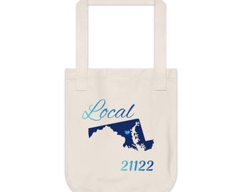 Maryland 21122  LOCAL Organic Canvas Tote Father's/Mother's gift, Library bag, Magazine bag, Farmer's Market bag
