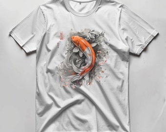 Koi Fish T-shirt Orange Fish Tshirt Traditional Art Japan Printed Tee Fish Shirt For Men Women