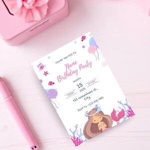 Mermaid Birthday Invitation - Editable Digital Girl’s Party Invite Template