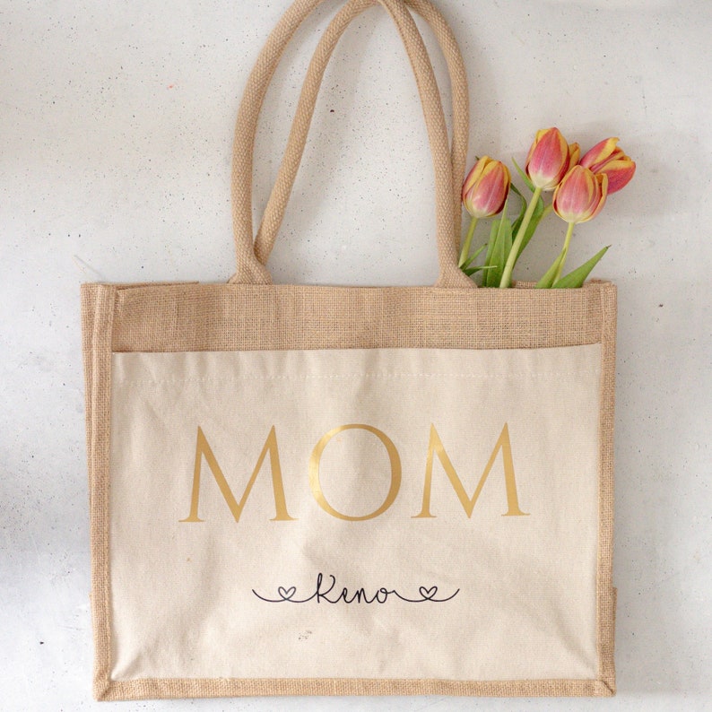 Jutetasche MOM personalisiert, Tasche für Mama, Muttertag, Geschenk Geburtstag Bild 2