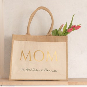 Jutetasche MOM personalisiert, Tasche für Mama, Muttertag, Geschenk Geburtstag Bild 3