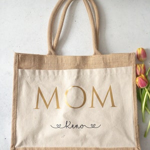 Jutetasche MOM personalisiert, Tasche für Mama, Muttertag, Geschenk Geburtstag Bild 4