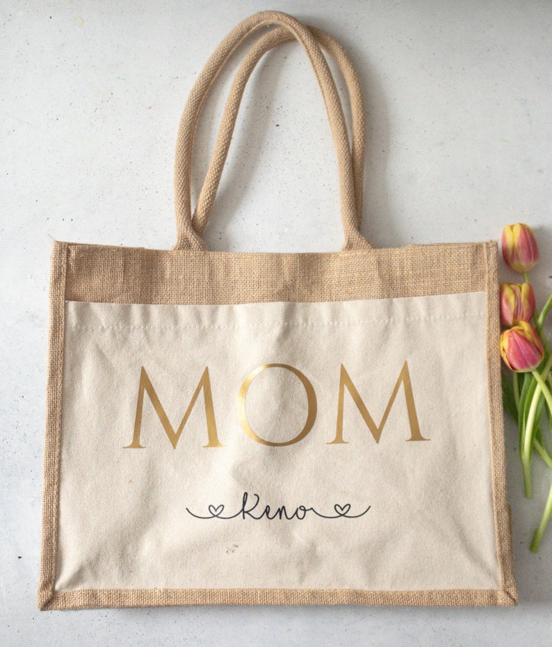 Jutetasche MOM personalisiert, Tasche für Mama, Muttertag, Geschenk Geburtstag Bild 4