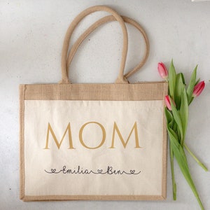 Jutetasche MOM personalisiert, Tasche für Mama, Muttertag, Geschenk Geburtstag Bild 1