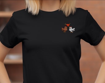 Geborduurd Stardew Valley-shirt, pixelart-shirt, Pixel Chicken, videogameshirt, Stardew Chicken