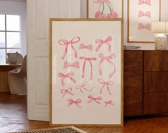 Bows coquette wall art, Coquette room decor, Pink bows poster, Dorm Room Decor, Preppy wall art, Girly wall art, Bow coquette decor