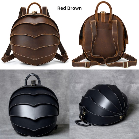 Handmade Leather Beetles Style Backpack: Personalized Travel Daypack